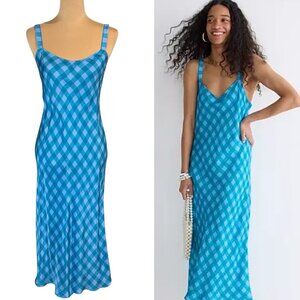 J. Crew Gwyneth Plaid Slip Midi Dress Sz 0 Blue Sundress Vacation Beach 90s